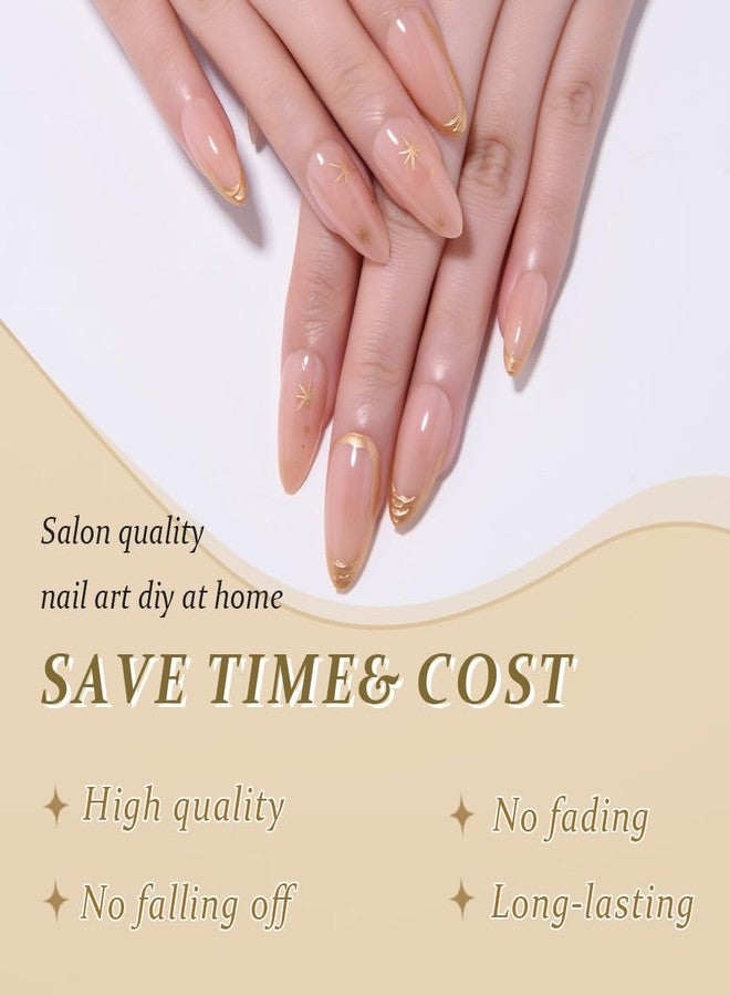 evpct Gold French Tip Press on Nails Almond Medium, Nude Pink + Gold Line Tips, Stick on Nails Medium Almond for Women, Full Cover Perfectly Fit Handmade Soft Gel Artificial Fake False Nail Kit - Image 3